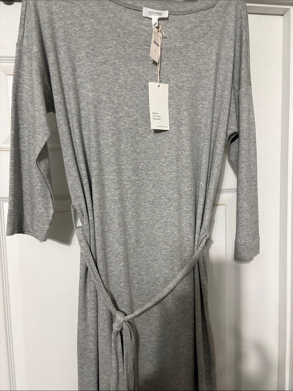 Haven Light Gray Tie-Waist Midi Dress